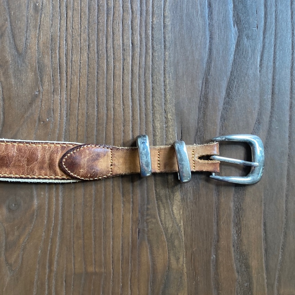 Mens distressed leather embroidered vintage sailfish fishing belt silver tip - Picture 7 of 8